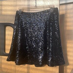 Express Black Sequin Skater Mini Skirt